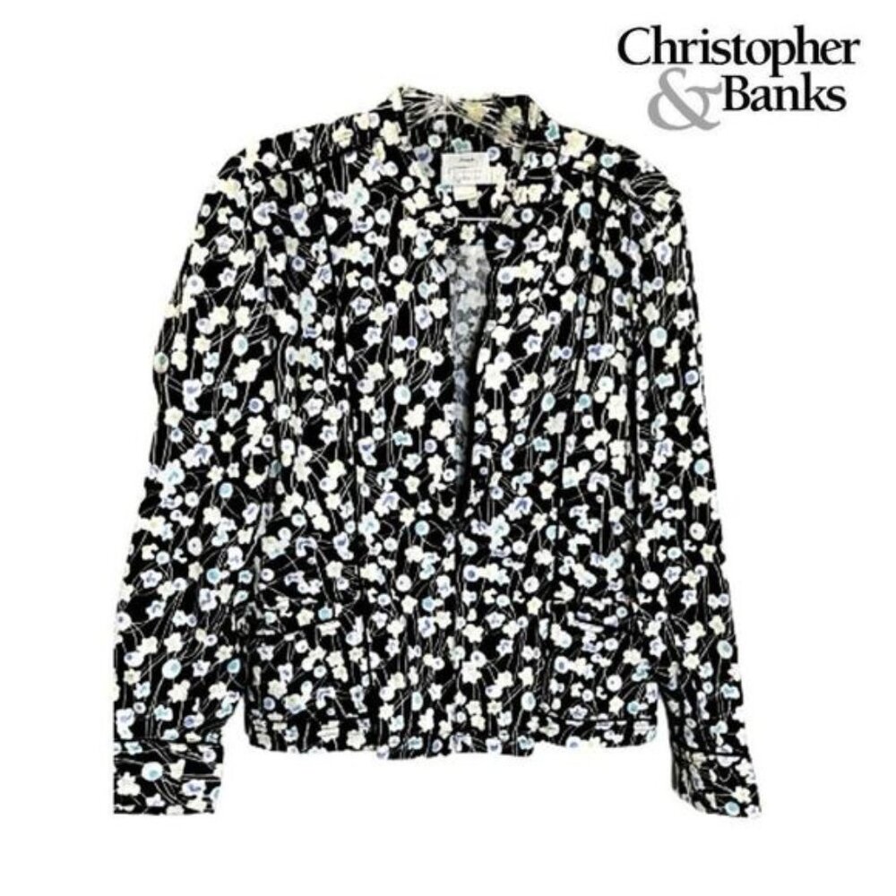 Christopher & Banks Women's Zip Up Mock neck Floral Long sleeve Jacket